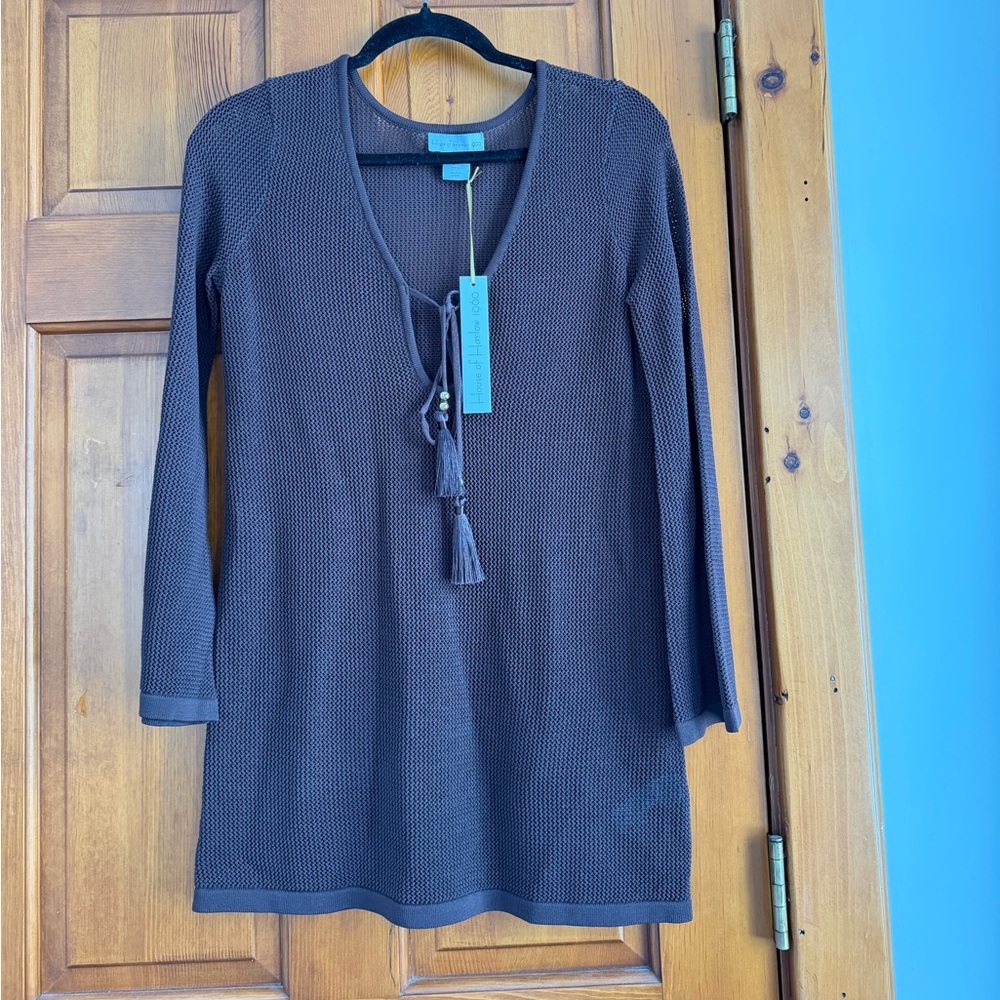 NWT House of Harlow 1960 brown knit beach long sleeve coverup